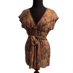Trina Turk Paisley Silk Blend Wrap around Tie Blouse